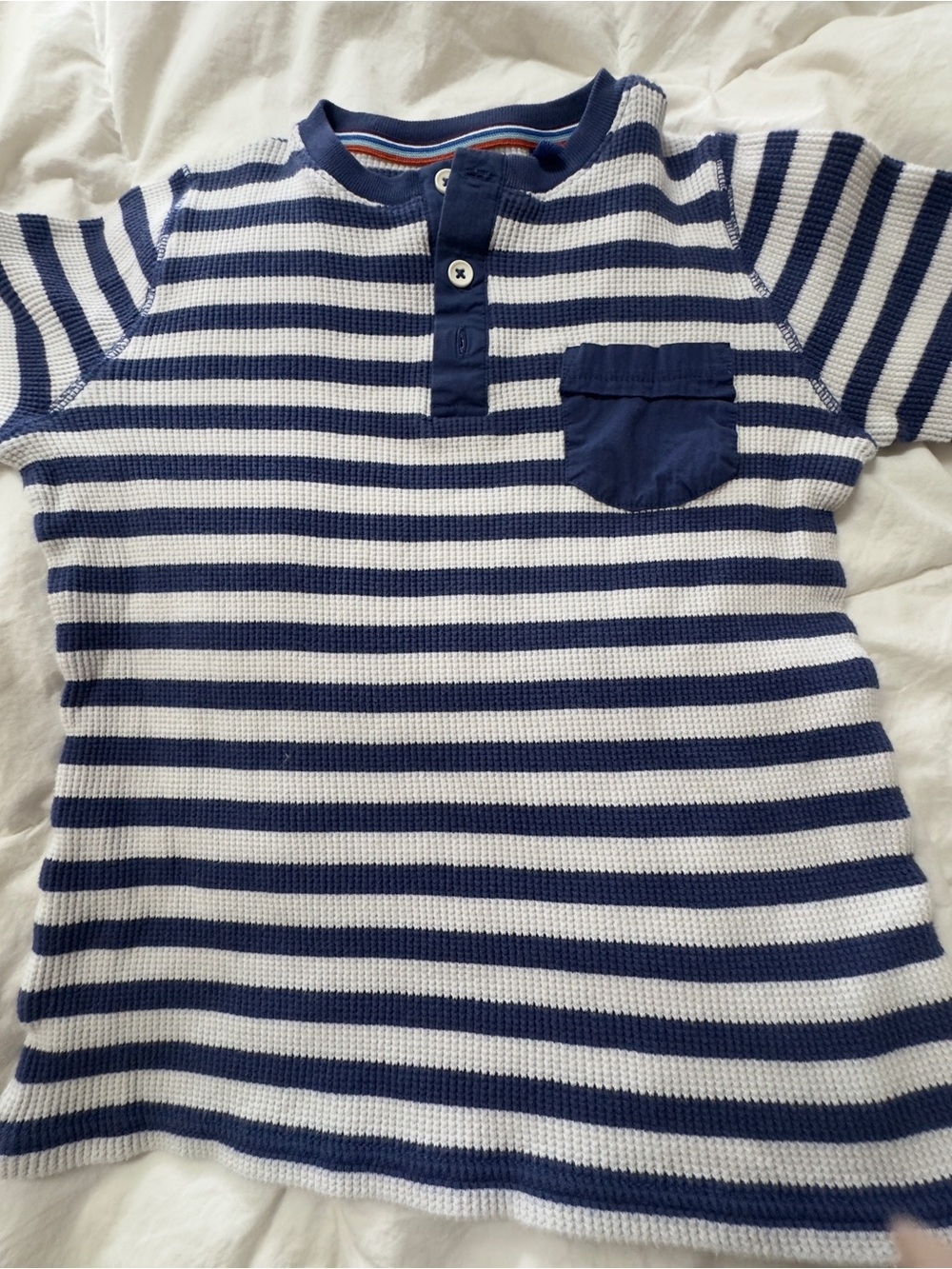 Boden Navy & White Striped long Sleeve Henley Tee size 9-10